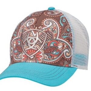 ARIAT Turquoise WHITE Paisley Mesh PANEL FARM uni Trucker Snapback HAT  UNI NWOT